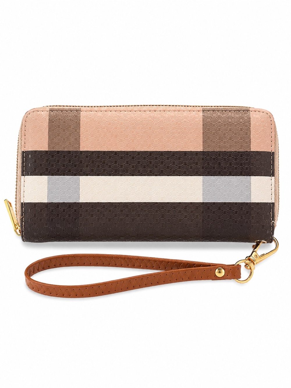 Wristlet Zip Wallet in Pink and Brown